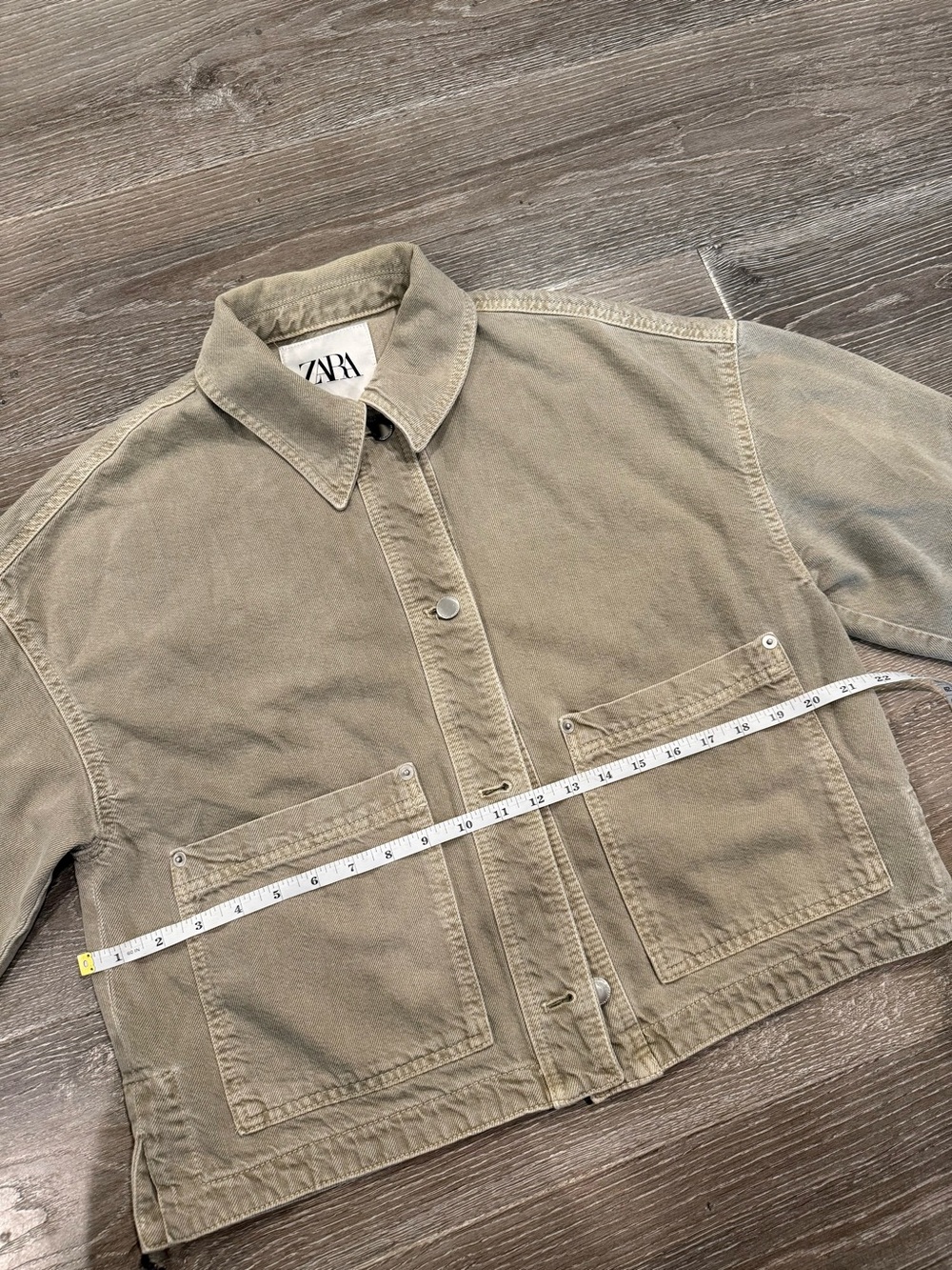 ZARA, Taupe Cropped Jean Jacket, Small - Picture 5 of 7